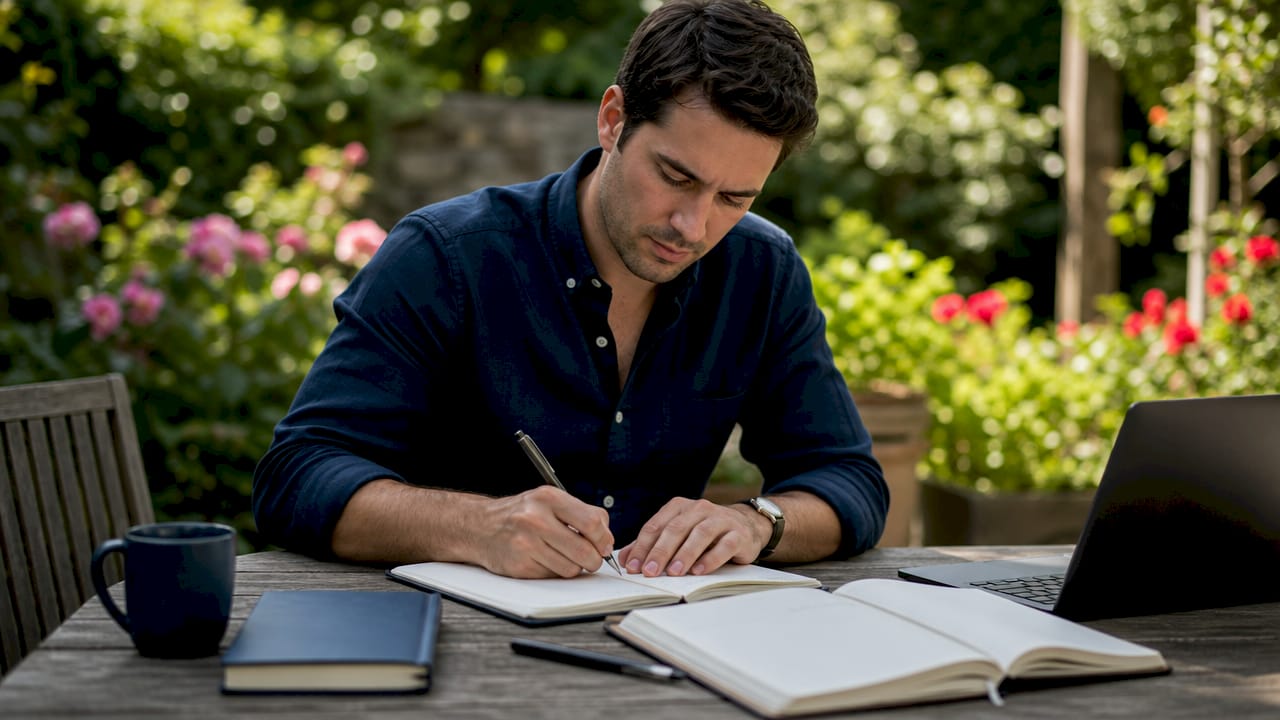Entrepreneur writing notes in co-working space