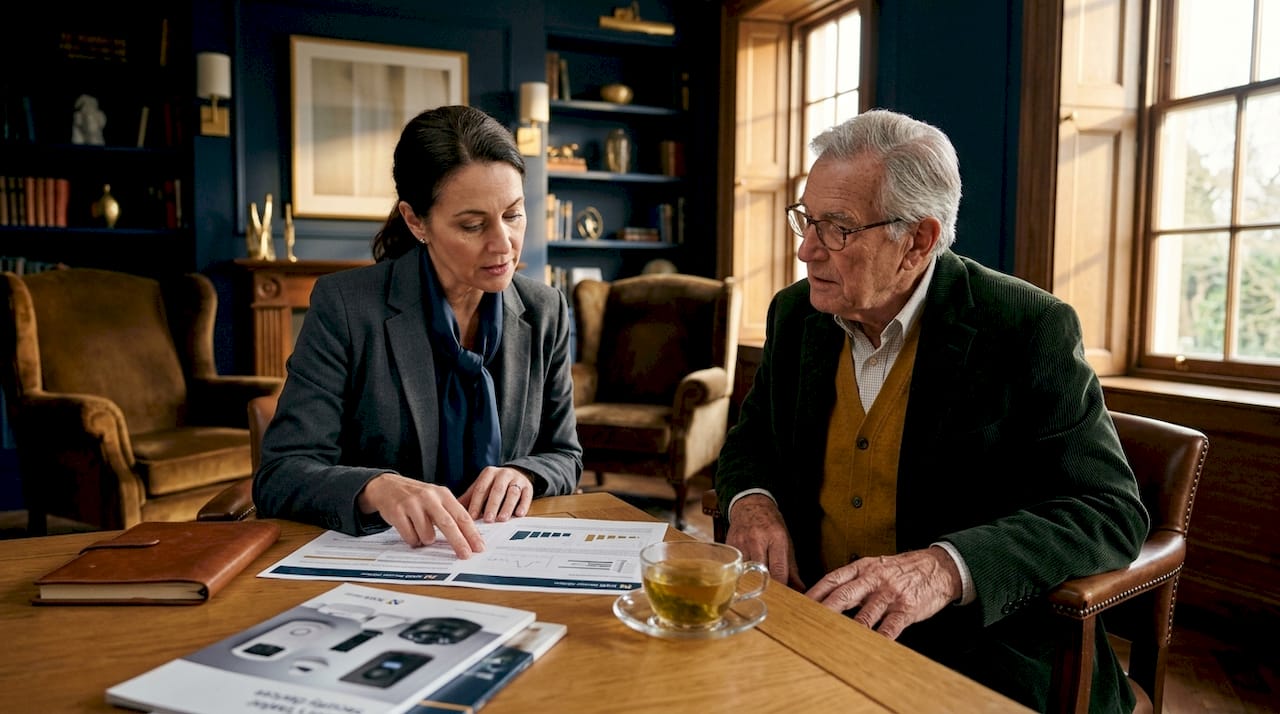 Security consultant discussing bespoke system with family head