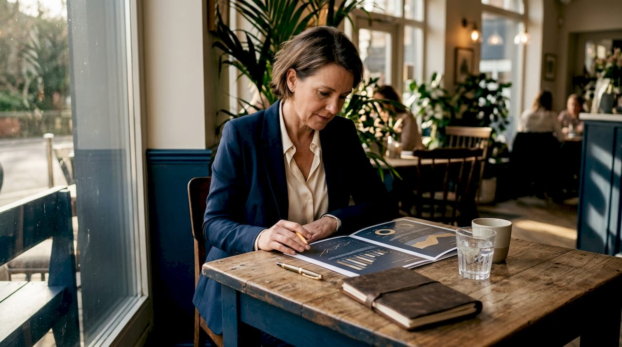Professional woman reviewing multi-family office documents