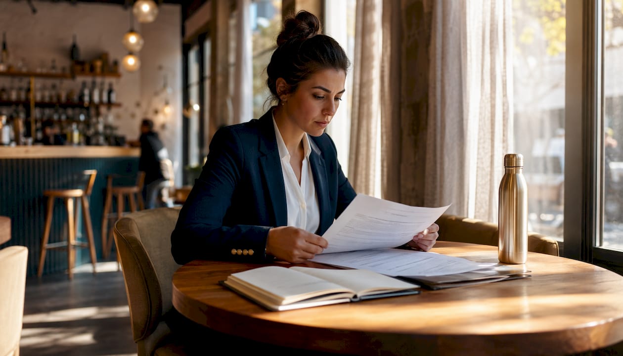1784520825622_Entrepreneur-reviewing-insurance-papers-at-desk Entrepreneur reviewing insurance papers at desk