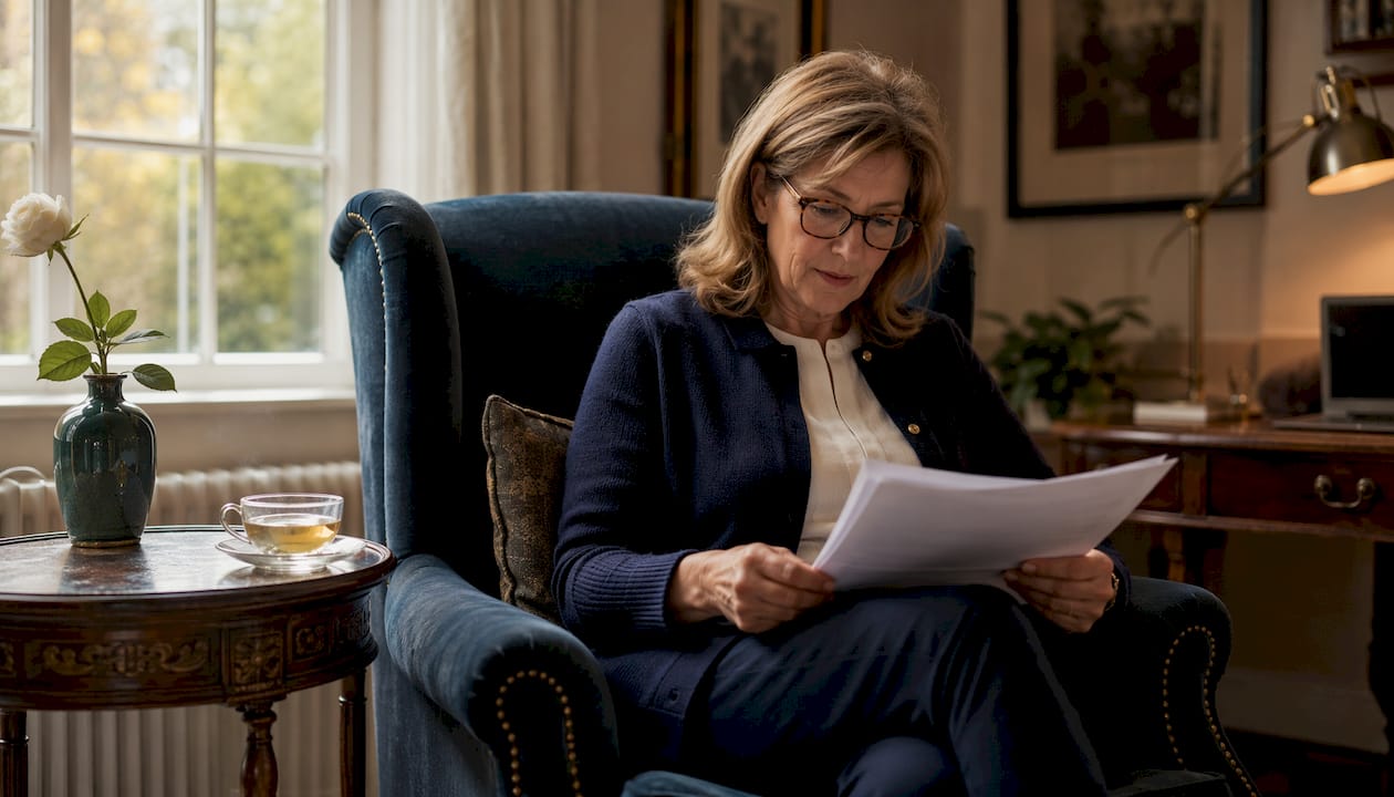 Woman reviewing estate planning documents at home