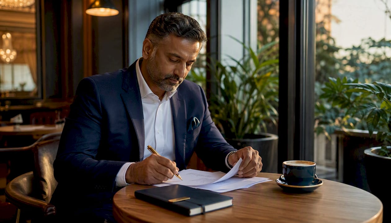 Professional man planning VIP event at desk
