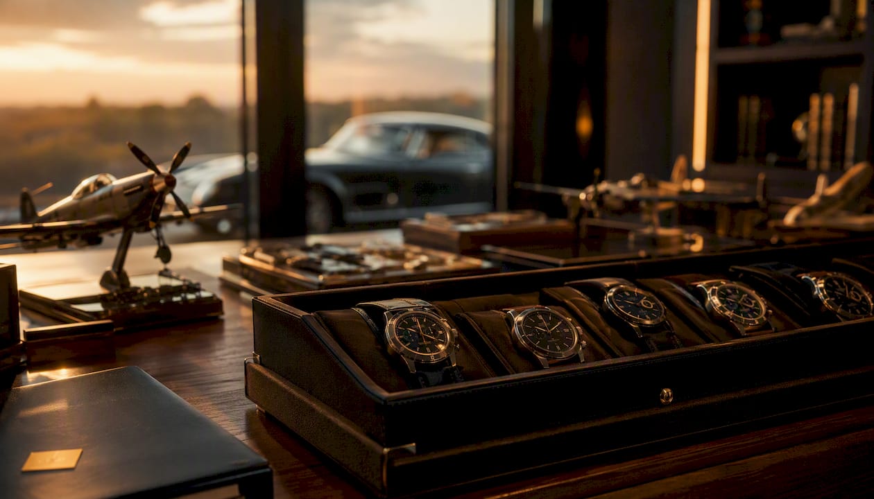 Classic watches and vintage car interior details