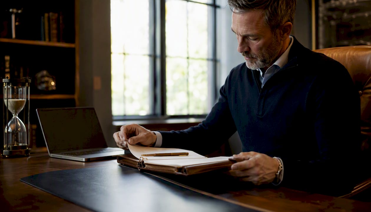 Wealth advisor's financial tools at desk