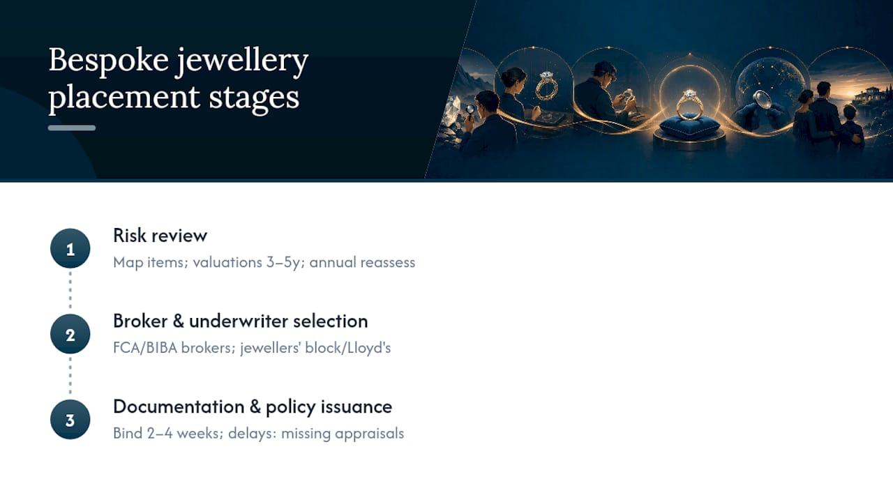 Bespoke jewellery insurance placement process diagram